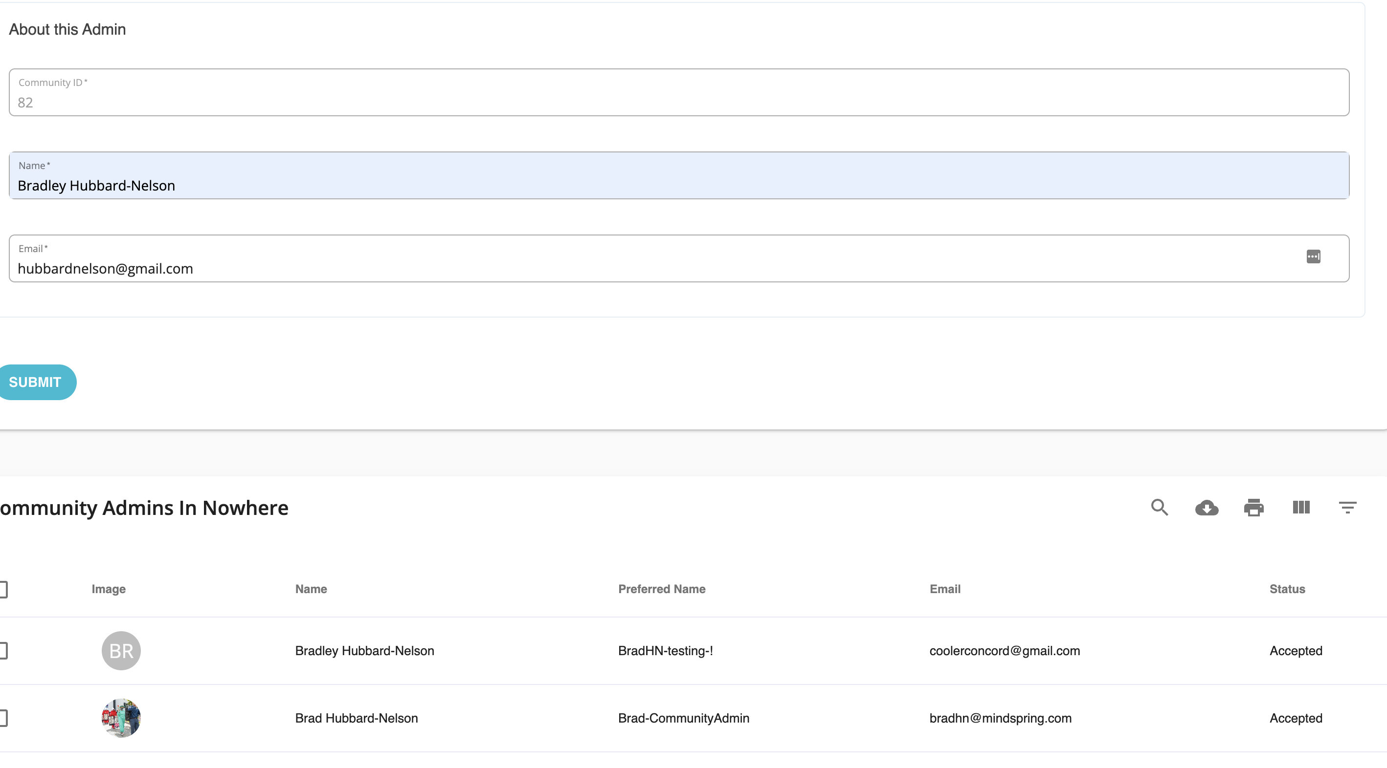 Adding a community admin, should update the list on the page · Issue ...