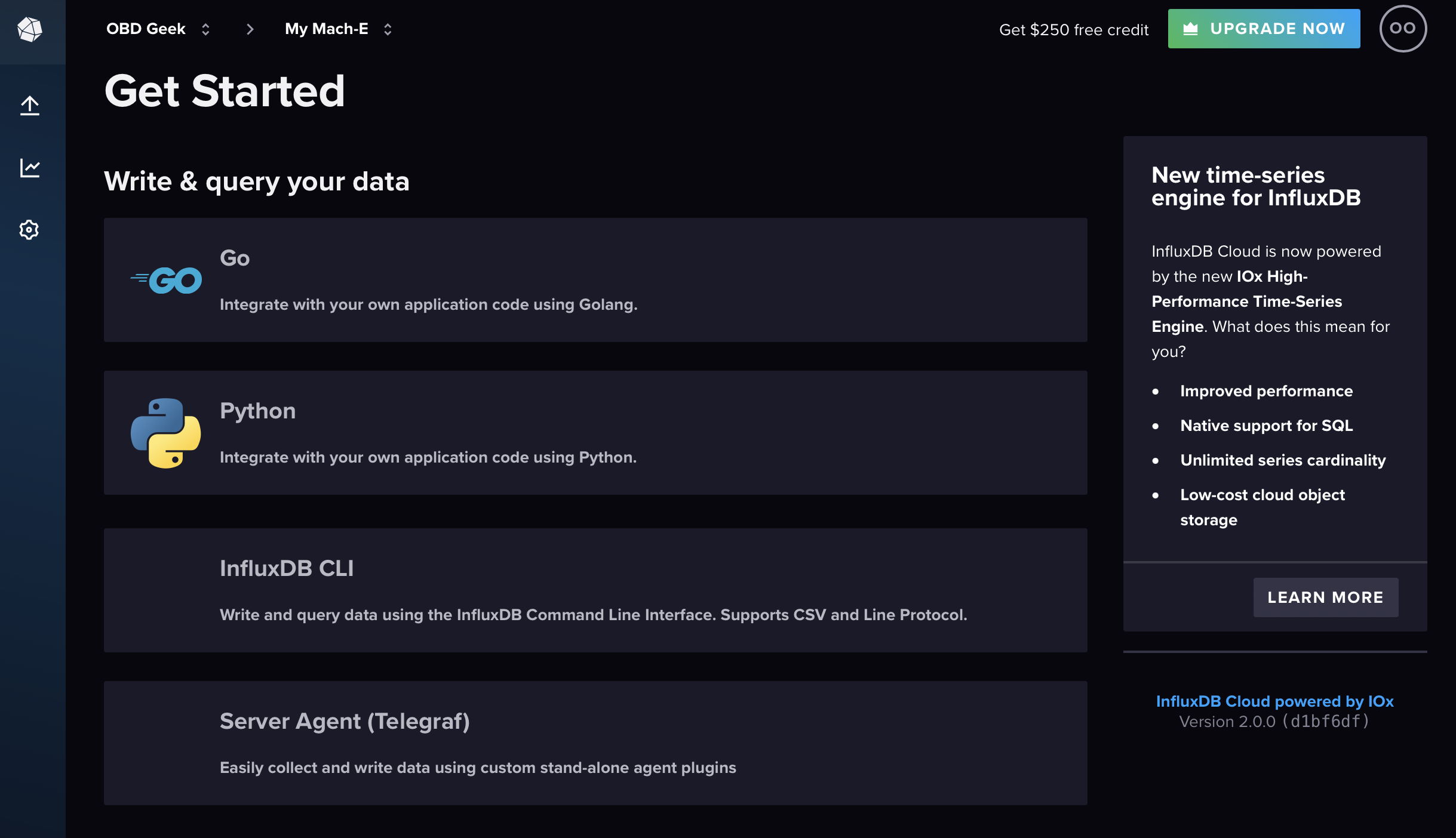 Creating an InfluxDB Cloud Instance for OBD Record · obdgeek obd-record ...