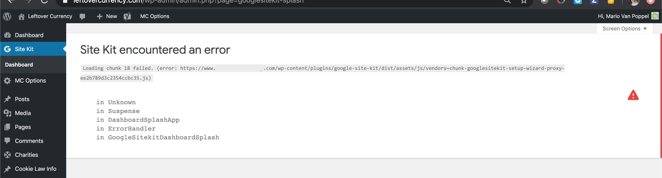 Site Kit encountered an error: Loading chunk 1 failed · Issue #1433 ...