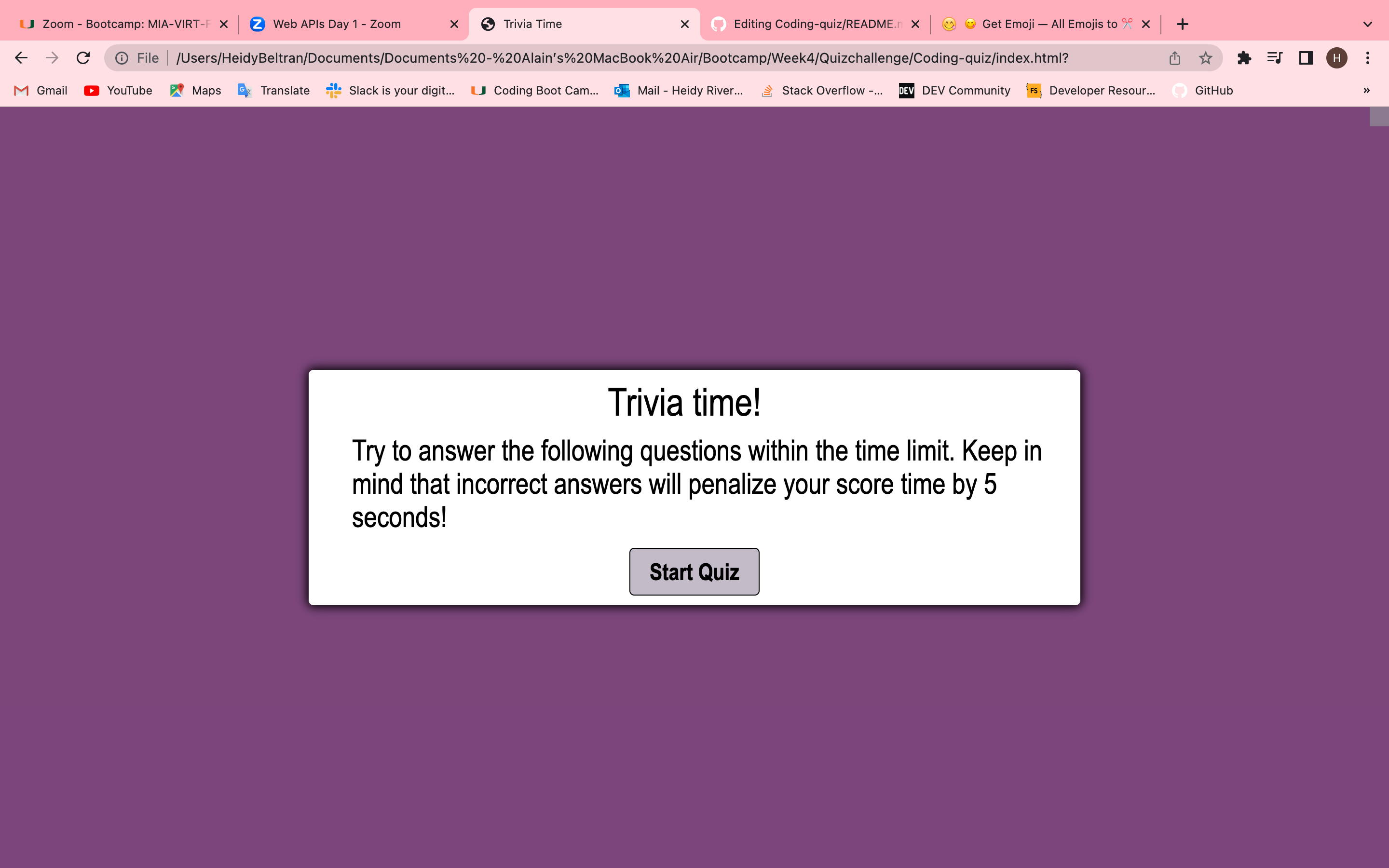 GitHub HeiRiv Coding quiz