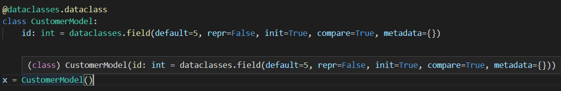 Dataclass field descriptor with default is shown as param's default ...