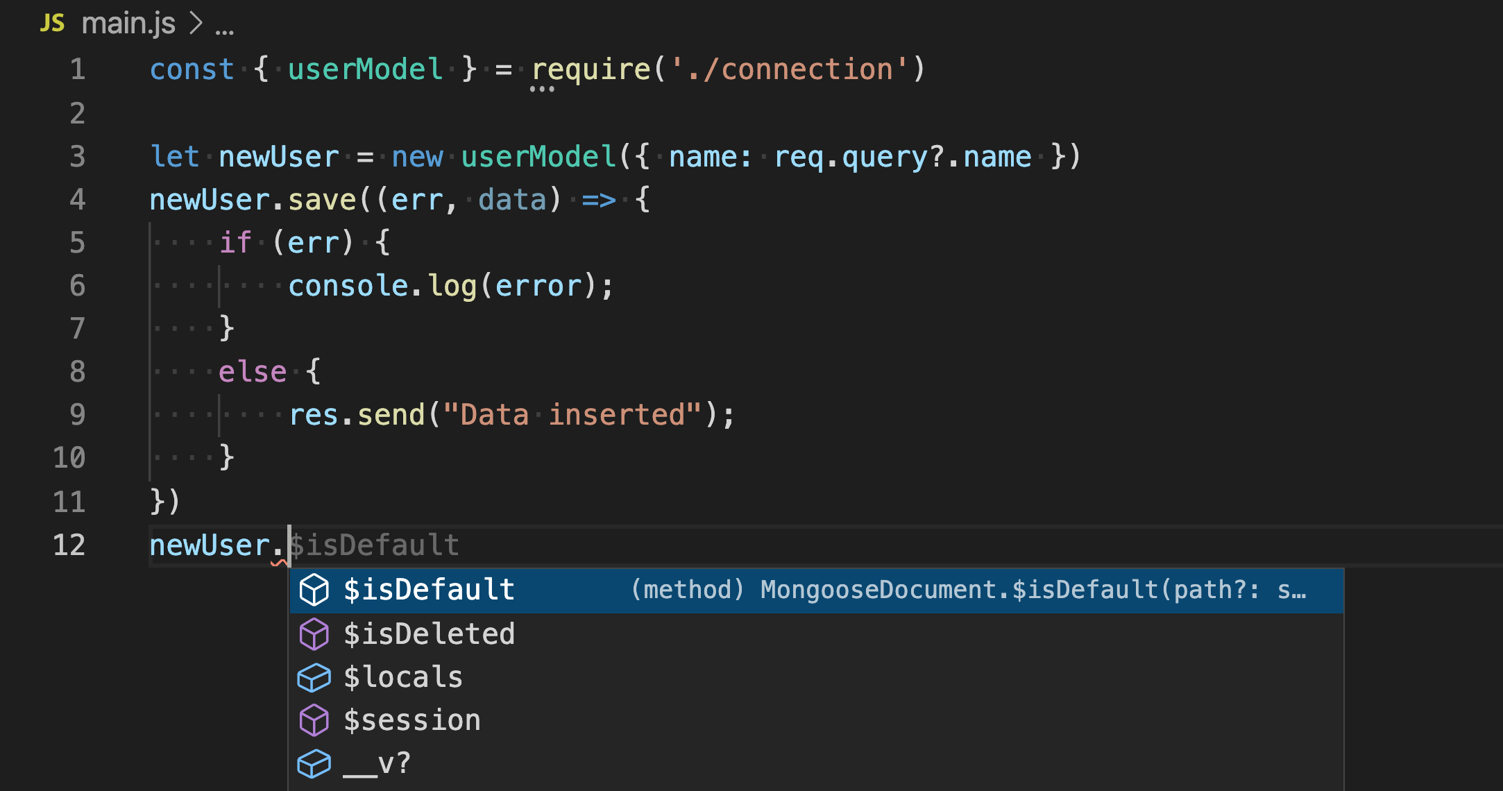 Intellisense autocomplete fails for Mongoose Objects (Nodejs) · Issue ...