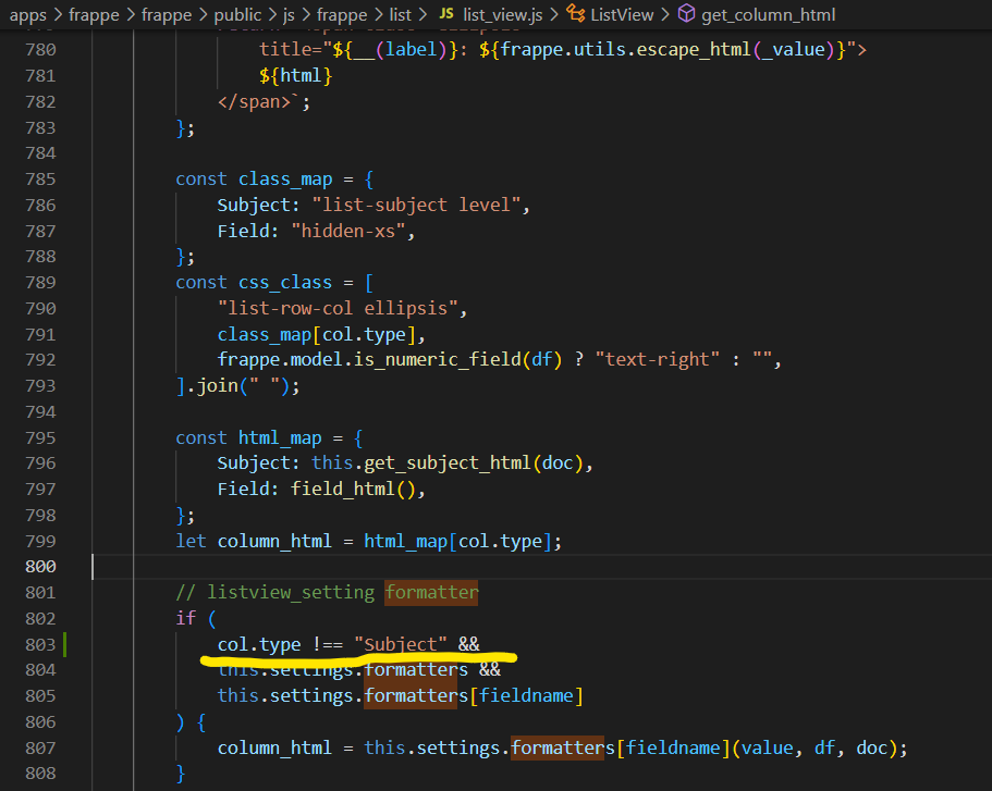[bug] list view formatter script does not work for subject field ...