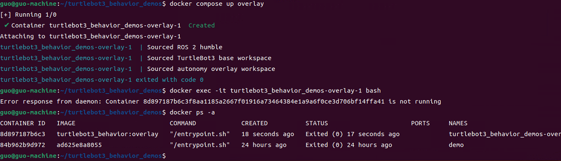 Container has created but it shown Container is not running when exec ...