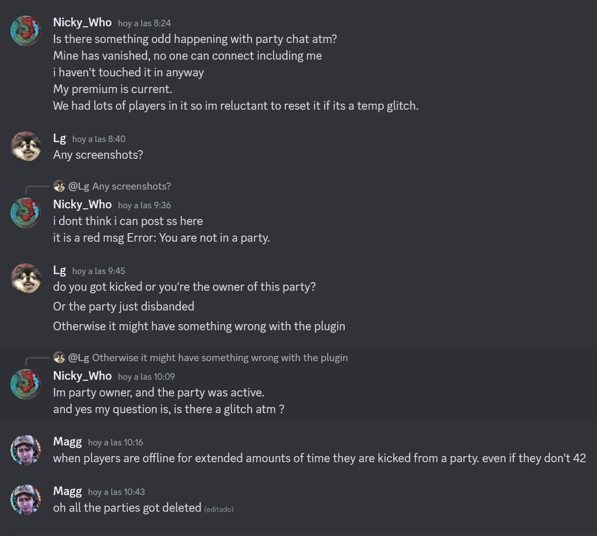 Chat parties got deleted · Issue #1655 · EarthMC/Issue-Tracker · GitHub