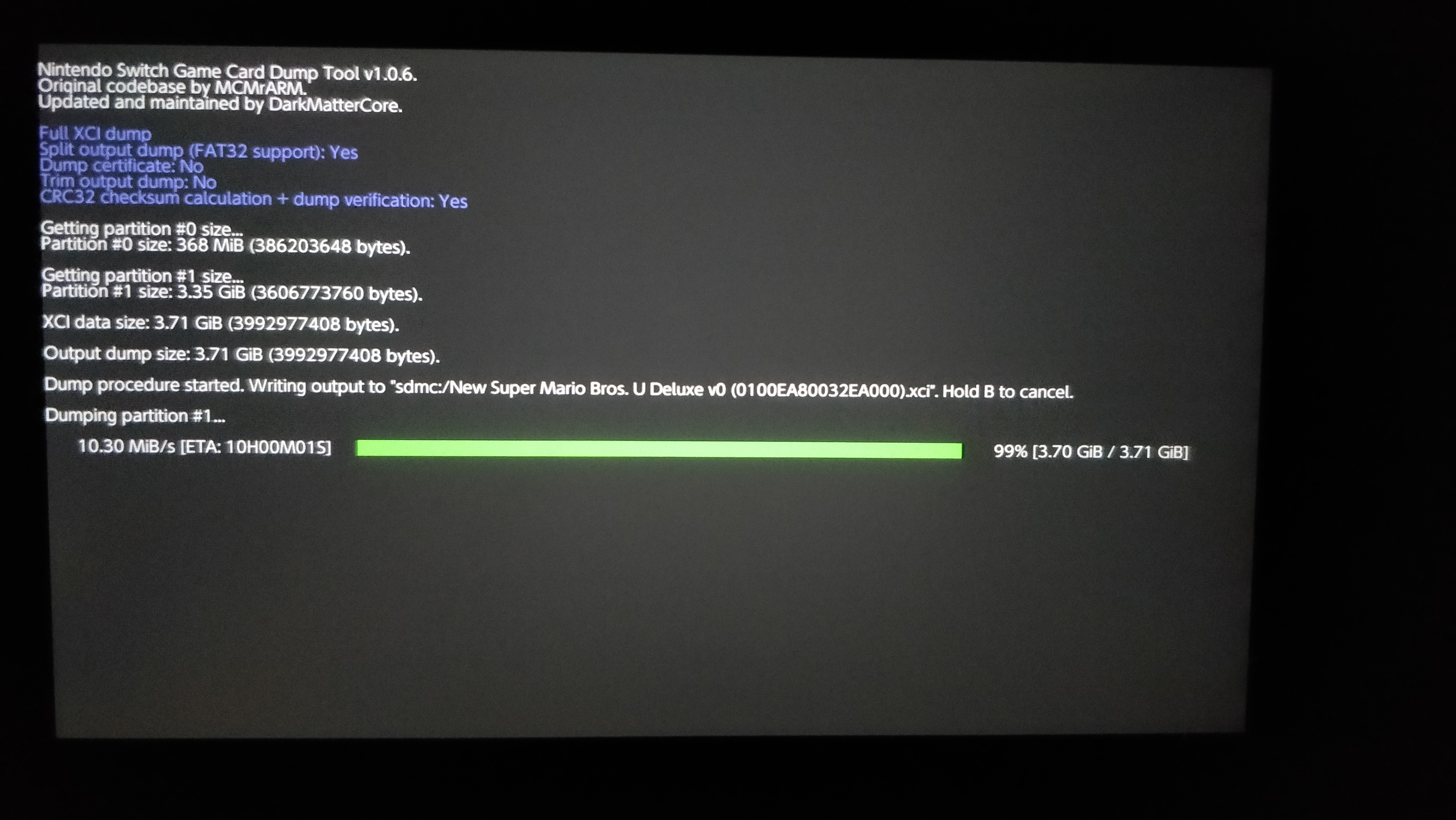 Homebrew crashes when verifying a XCI dump with missing node data