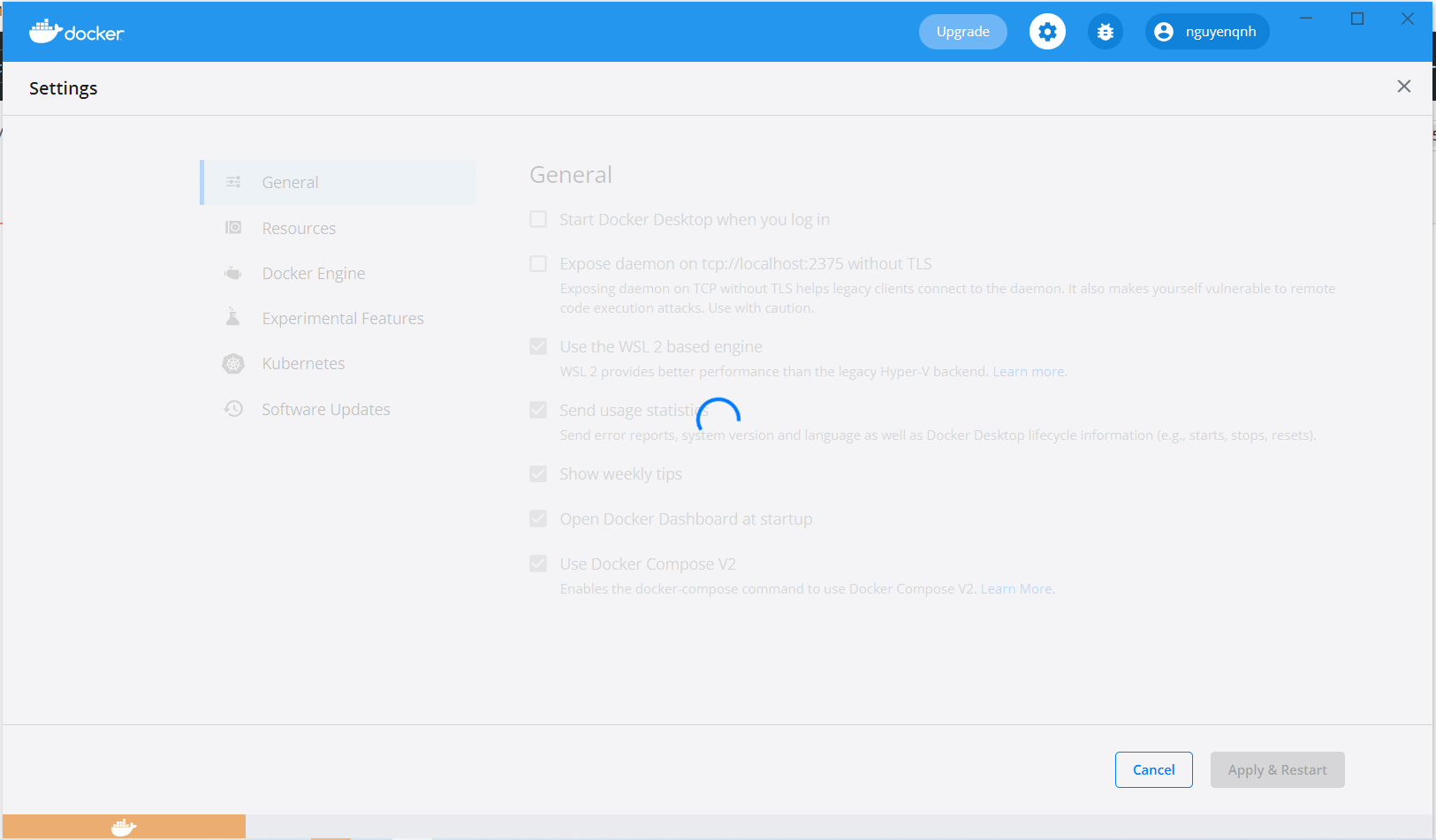 Docker's settings panel is loading permanent after upgrading · Issue ...