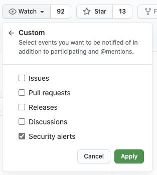 Watching control with new security alerts setting