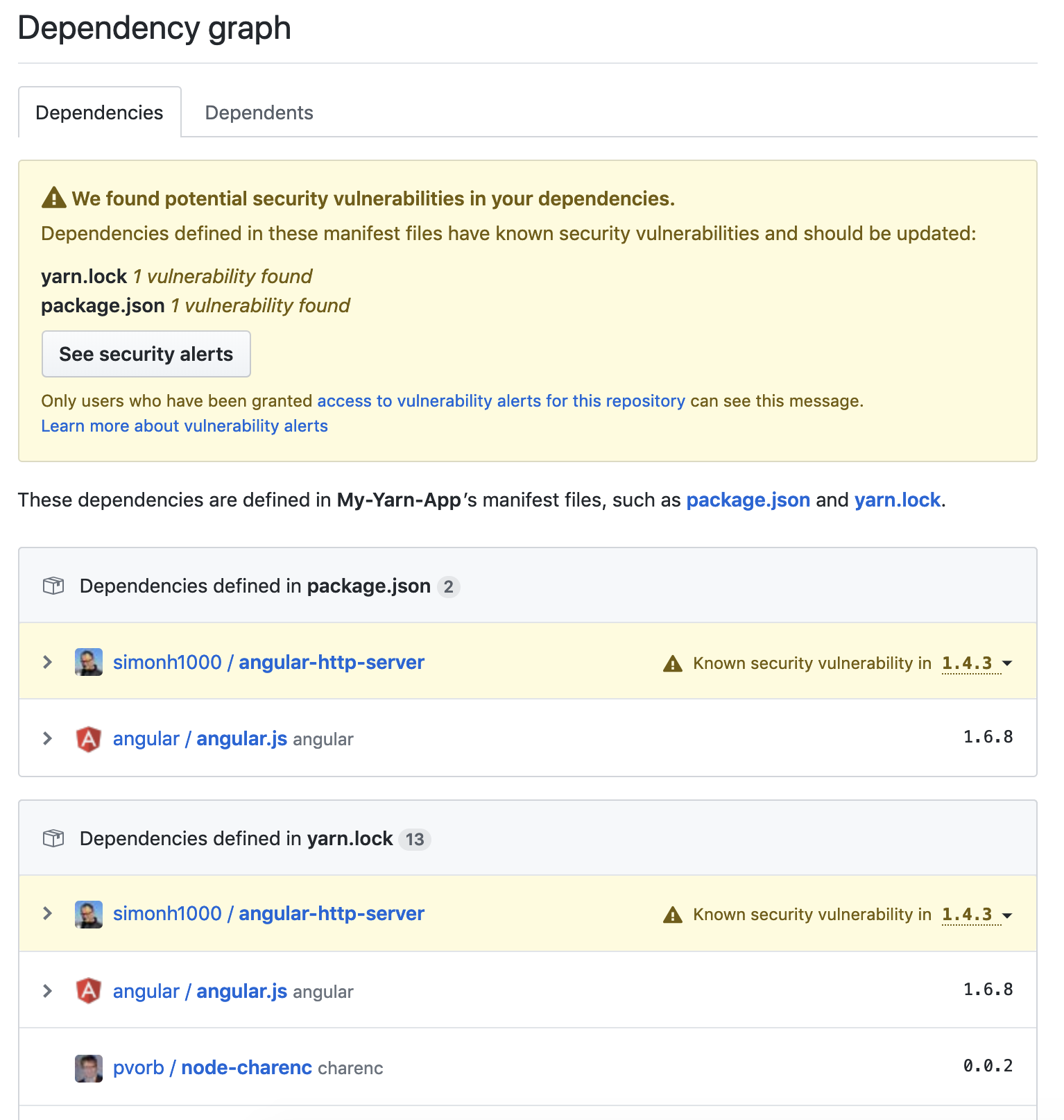 Example security alerts