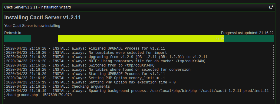 Somewhat misleading upgrade progress · Issue #3494 · Cacti/cacti · GitHub