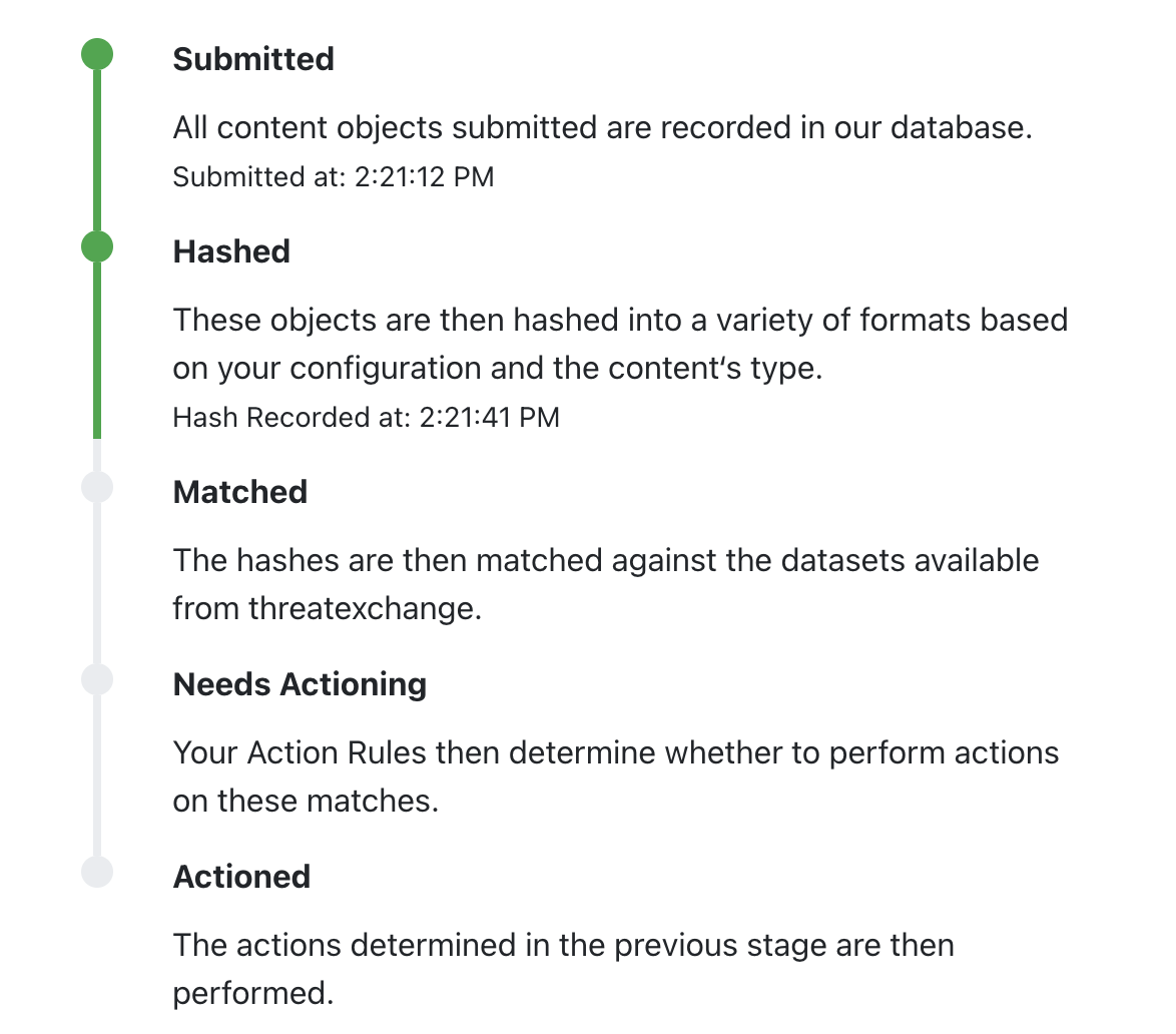 [hma] submitting content gets stuck between "hashed" and "matched ...