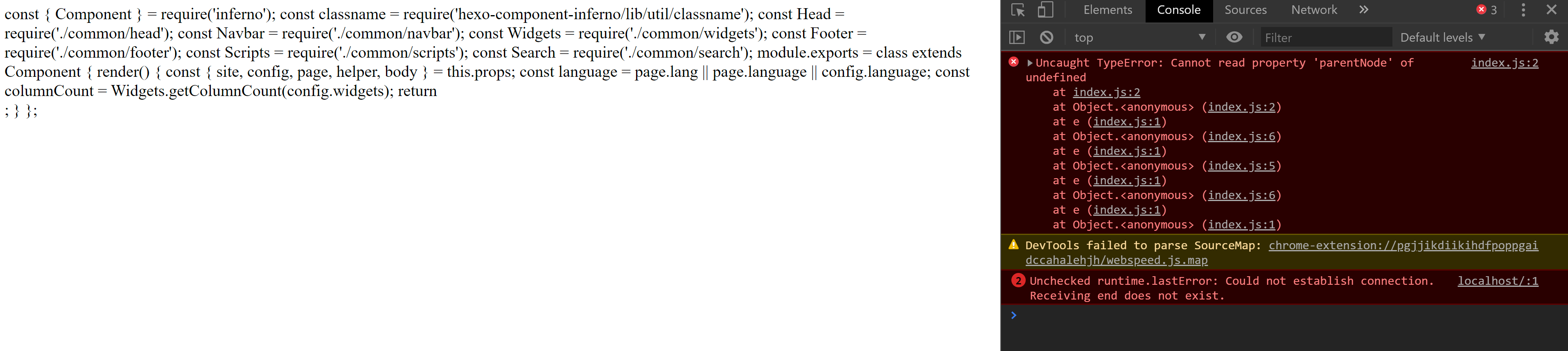Uncaught TypeError Cannot read property 'parentNode' of undefined