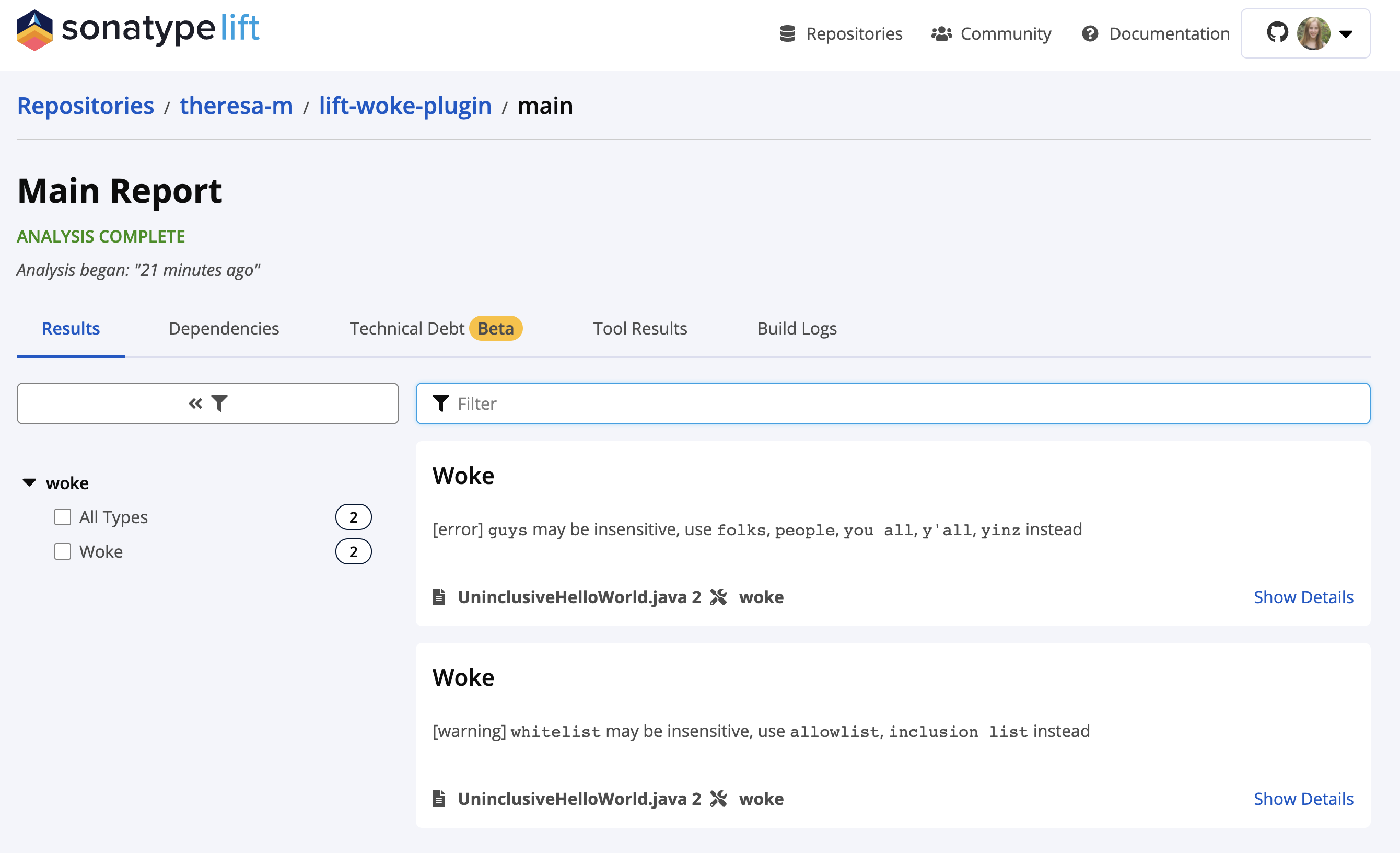 GitHub Theresa m lift woke plugin Custom Sonatype Lift Plugin For 