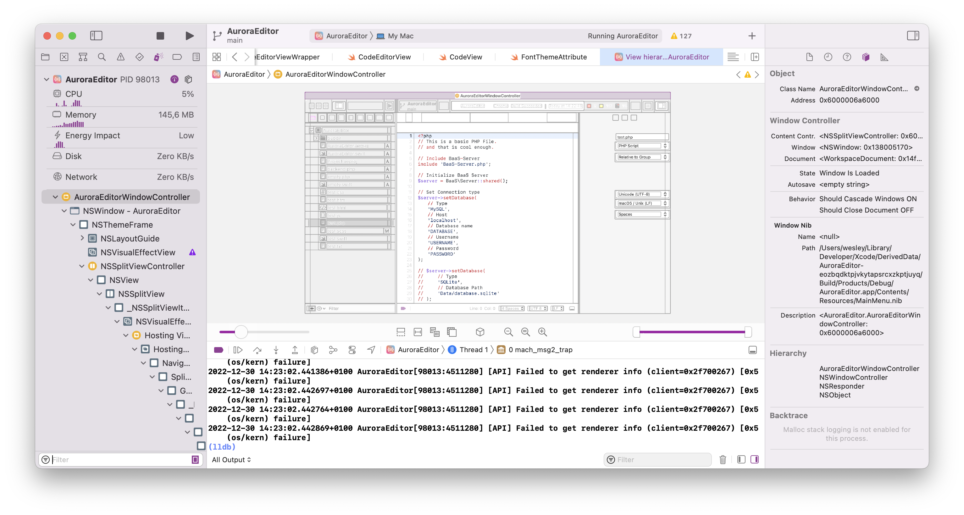 unexpected error when processing the request for a view hierarchy