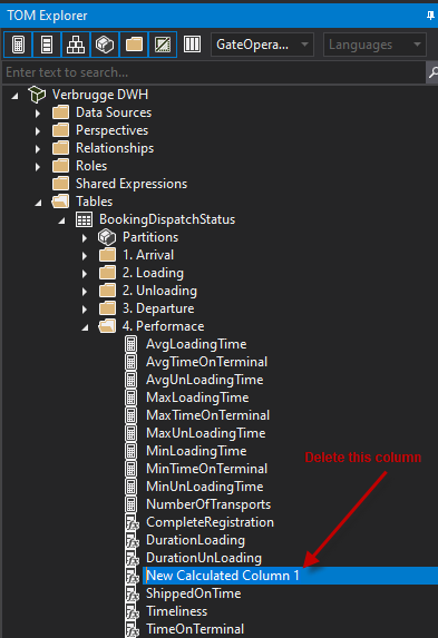 TOM explorer is cleared (emptied) after delete of column of table ...