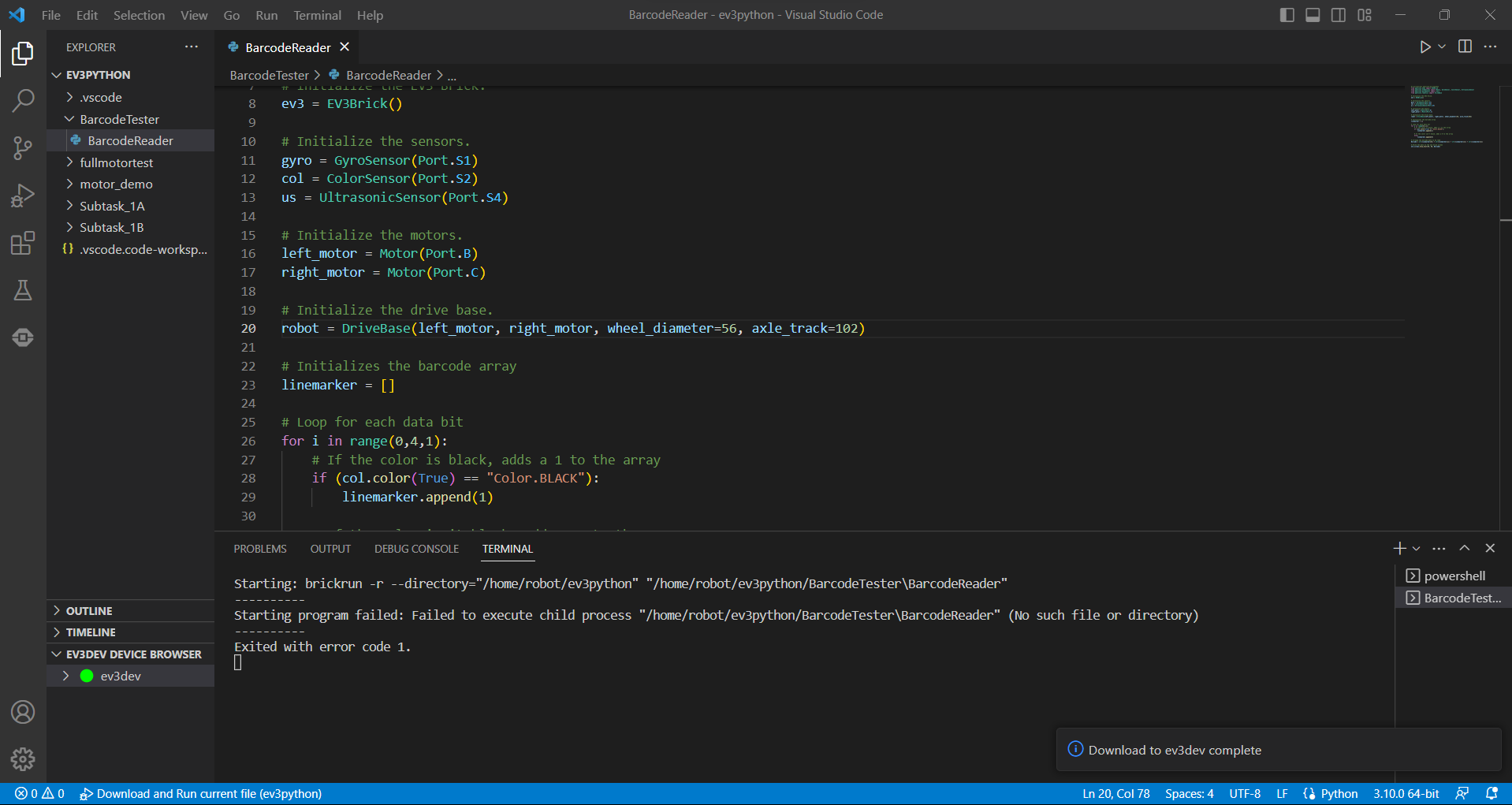 Starting program failed: Failed to execute child process "/home/robot ...