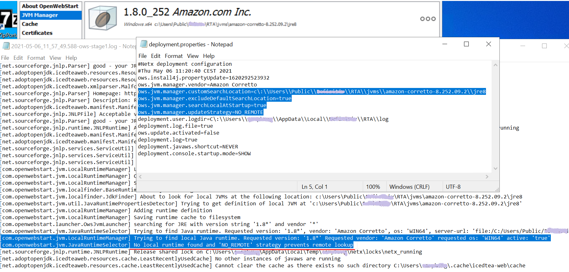 OwsJvmLauncher.java cannot find local java runtime to load jar file ...