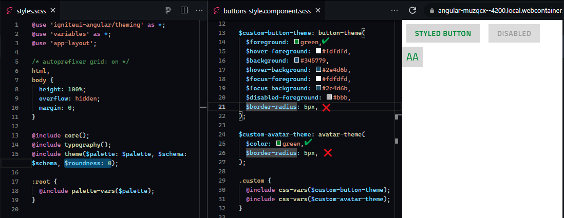 Can't set border-radius in custom themes if base theme is set to ...