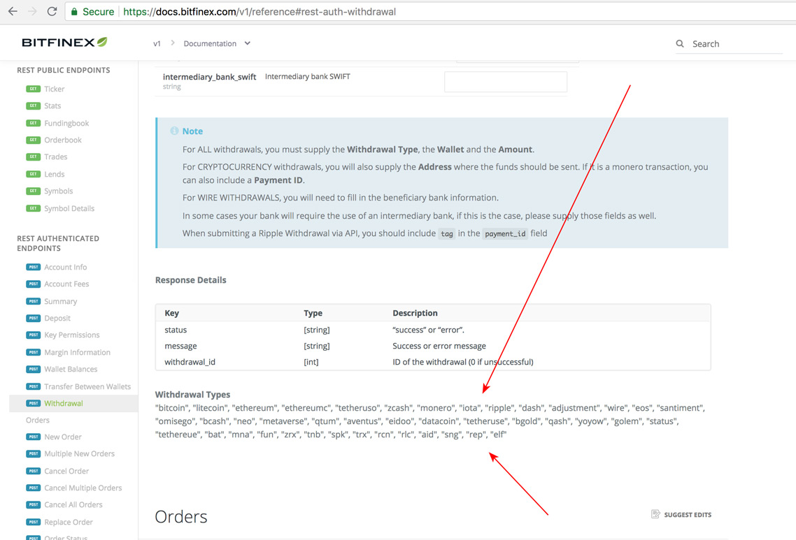 Help me to know which cryptocurrency supports withdraw and get address on  Poloniex, Gdax, Bitfinex, Binance. · Issue #3556 · ccxt/ccxt