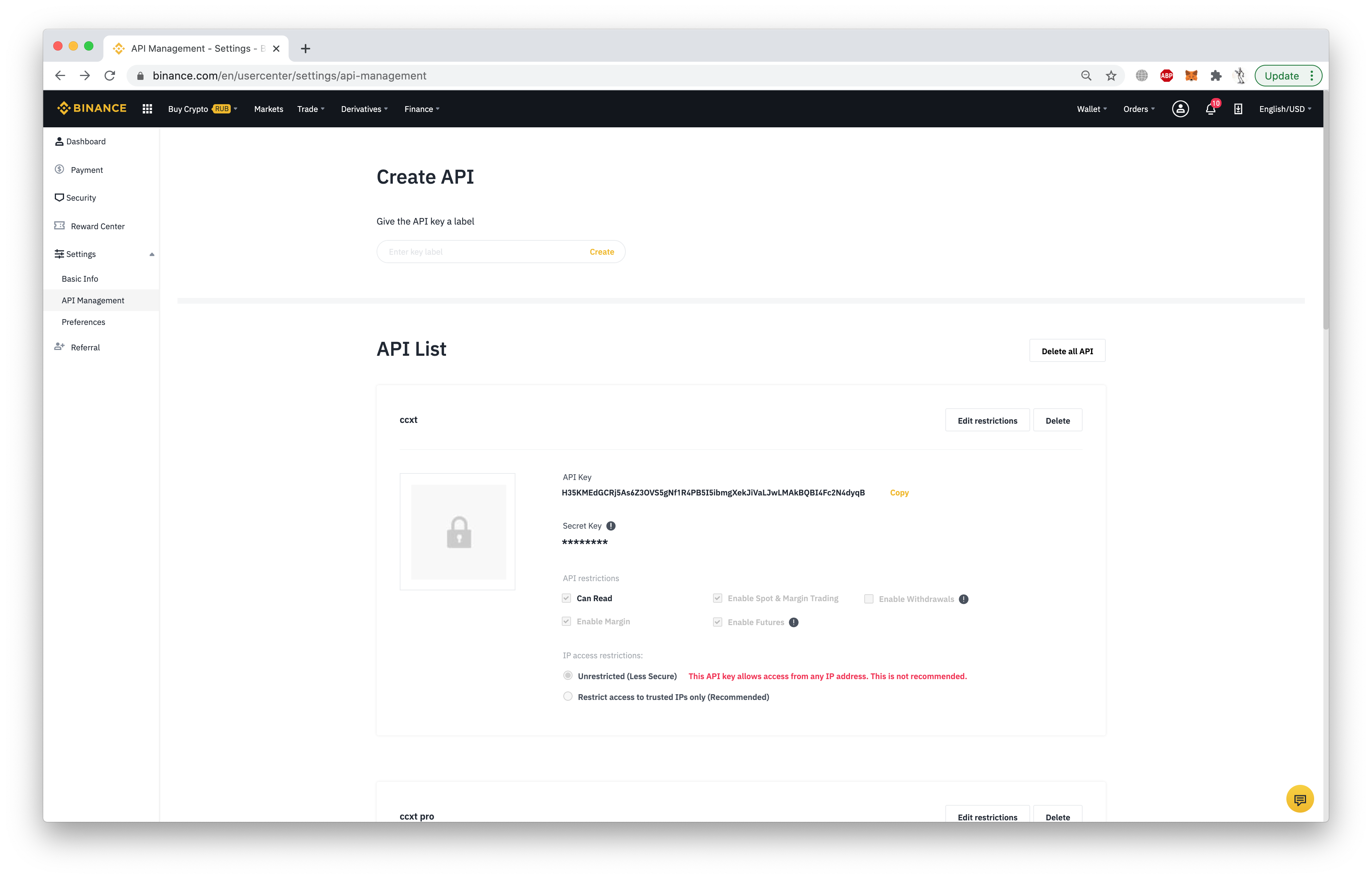 Binance futures testnet Invalid API key · Issue #7863 · ccxt/ccxt · GitHub