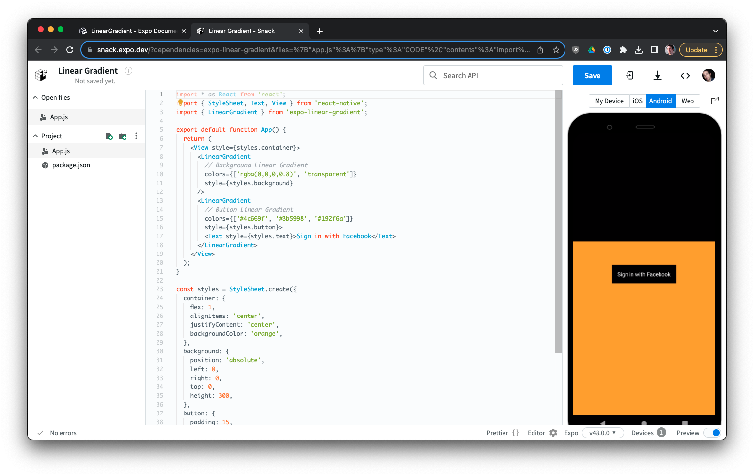 [expolineargradient][Android] Lineargradient rendering incorrectly