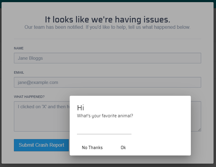 Sentry error embed Dialog Z index Issue Issue 16083 Getsentry