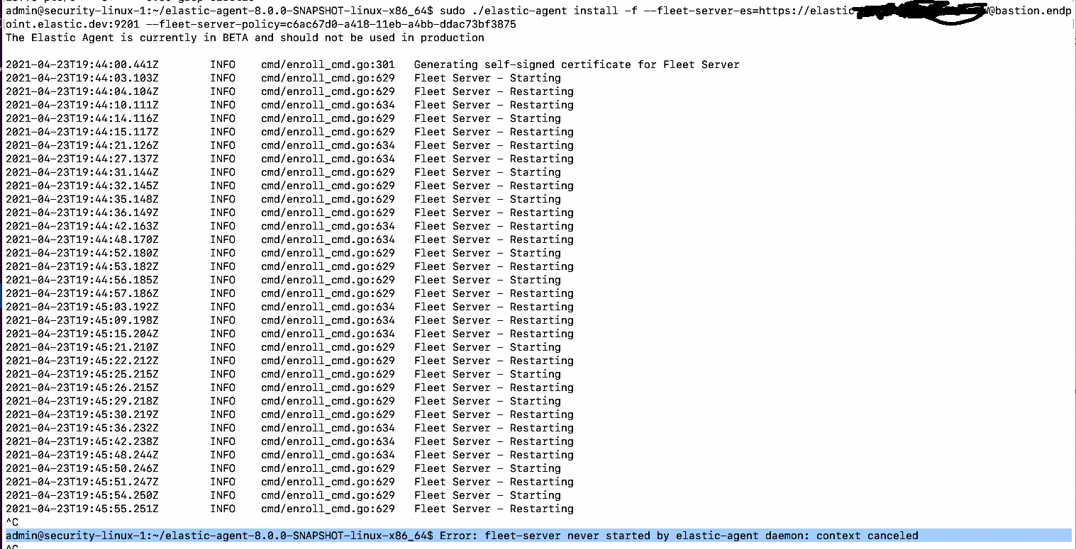 when I install Fleet server as http it works, but installing as https ...