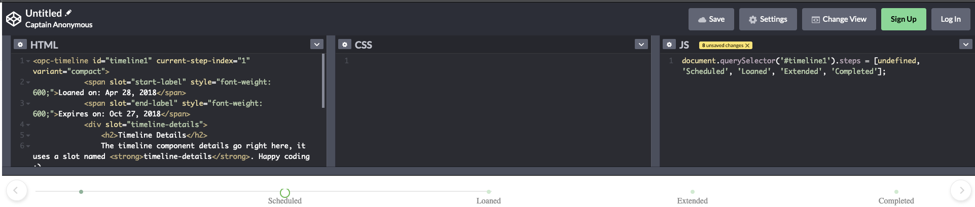 The timeline component doesn't render the horizontal line in the ...
