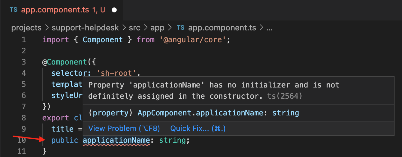 Angular workspace nested project tsconfig.app.json should be just