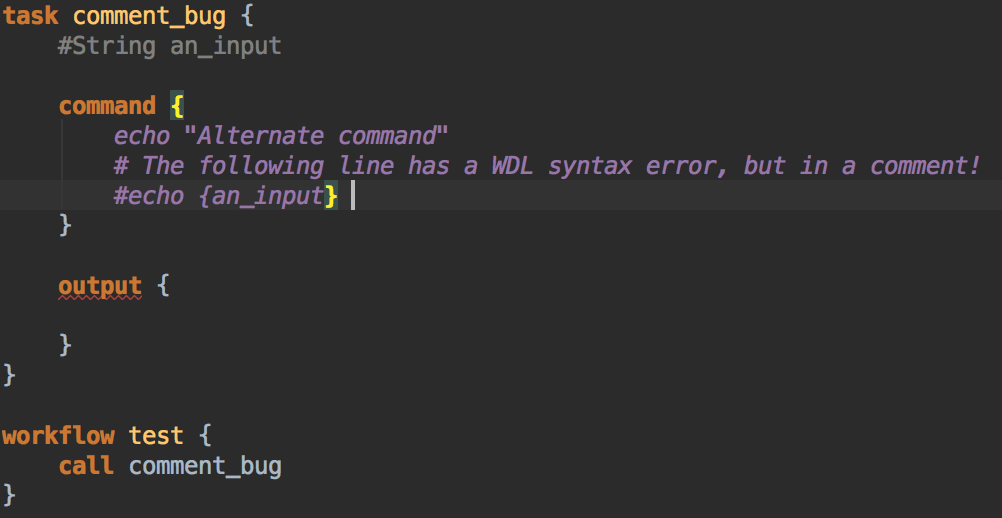 Wdl Code WDL syntax error in comment still reported as an error · Issue #2870 ...