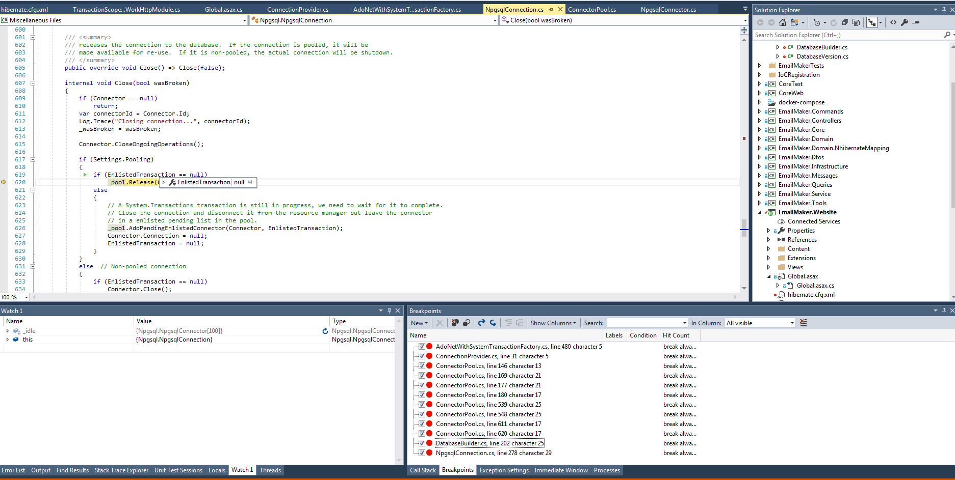 Npgsql throws ‘Nested/Concurrent transactions aren't supported’ when ...