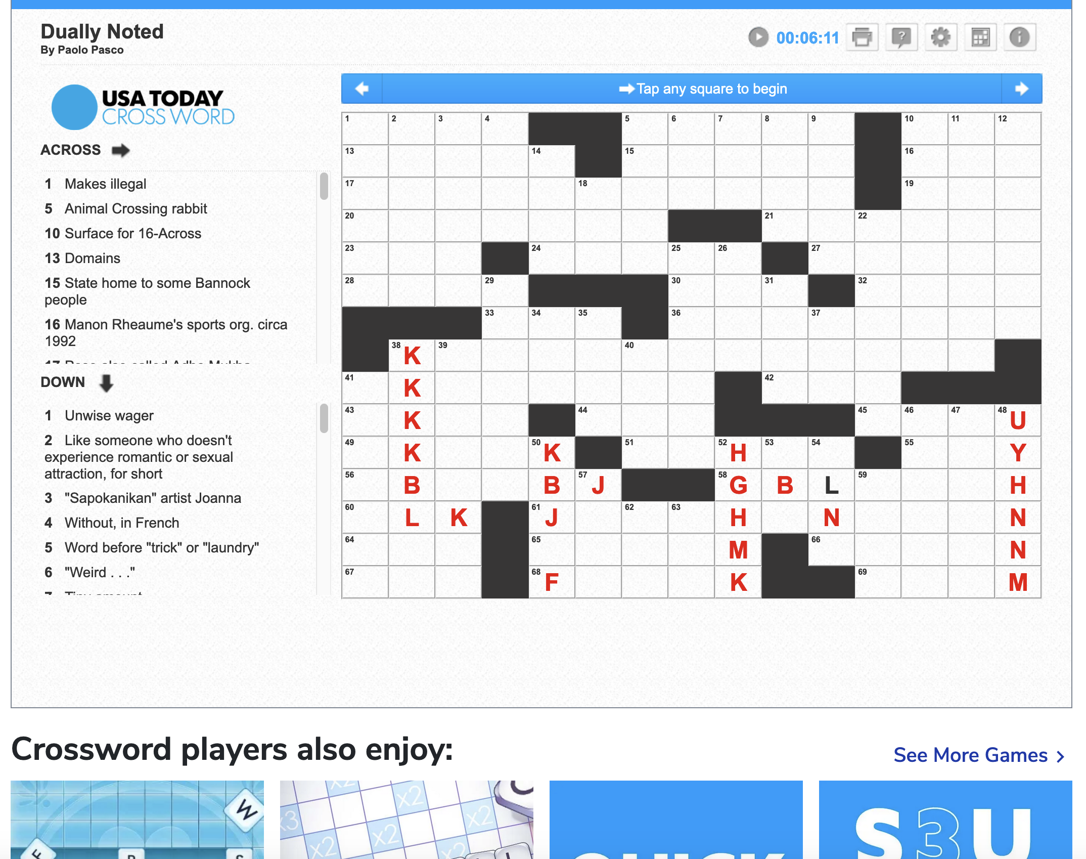 Puzzles usatoday the puzzle is too large making the last row not