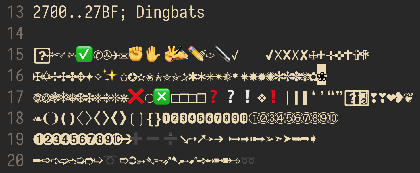 Emojis & symbols support · Issue #494 · be5invis/Iosevka · GitHub