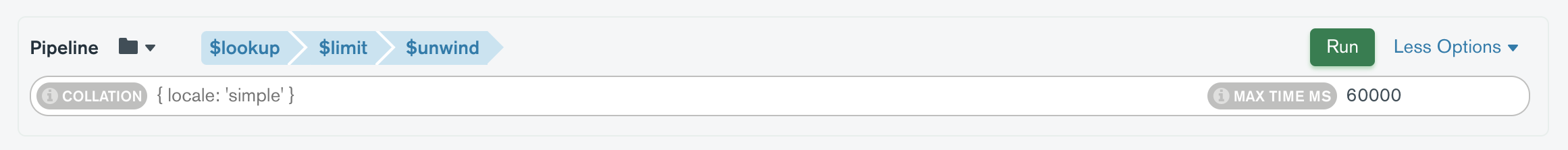 maxTimeMS in collation toolbar