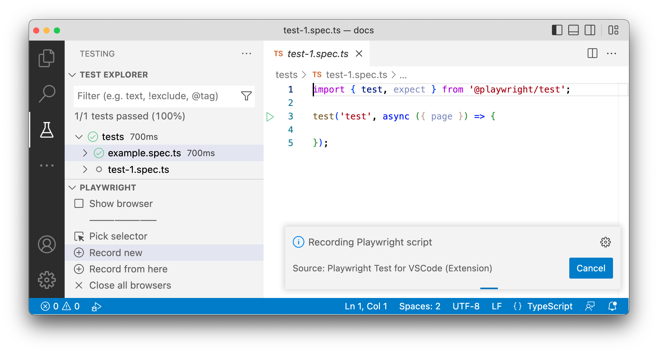 Recording a Test in VS Code