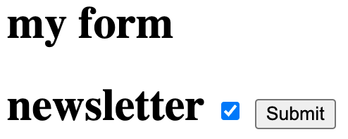 form with newsletter checkbox that is checked and a submit button