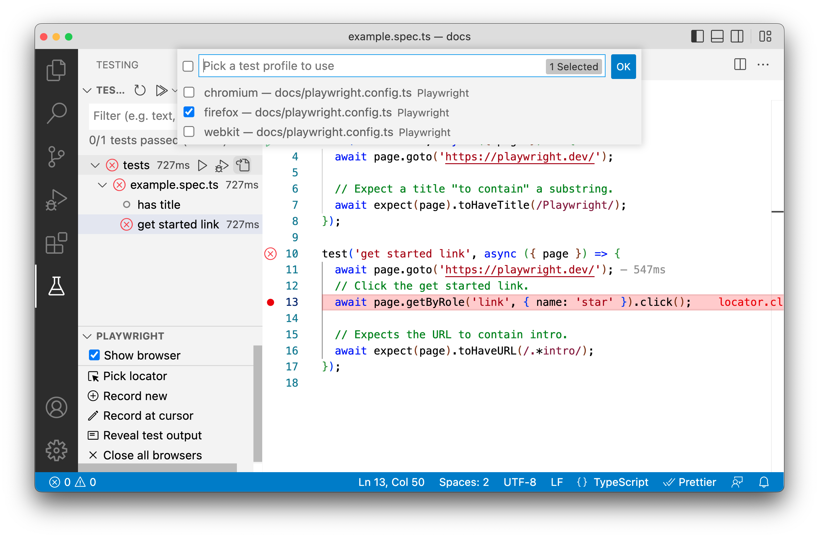 Choosing a profile for debugging