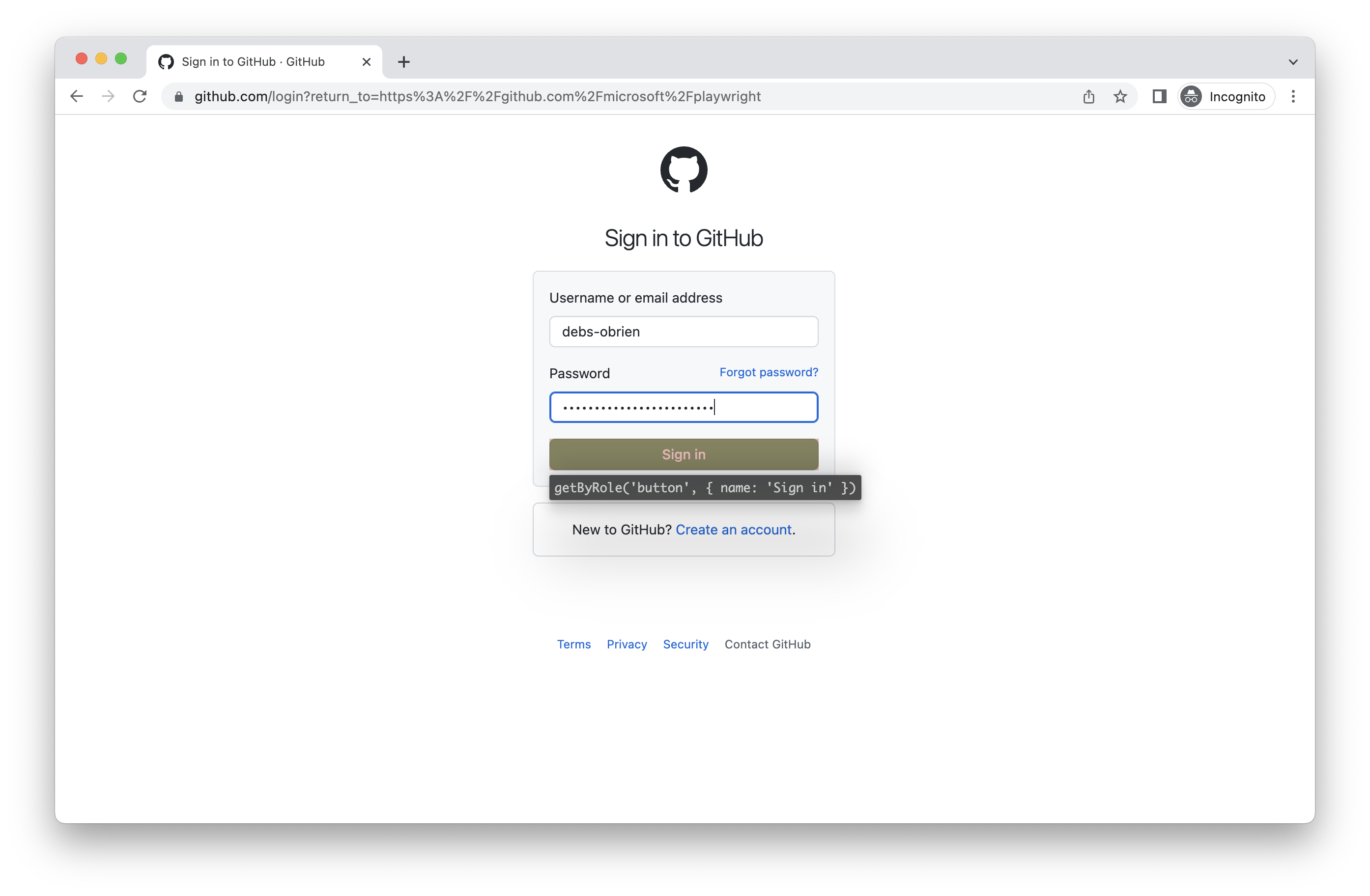 login to GitHub screen