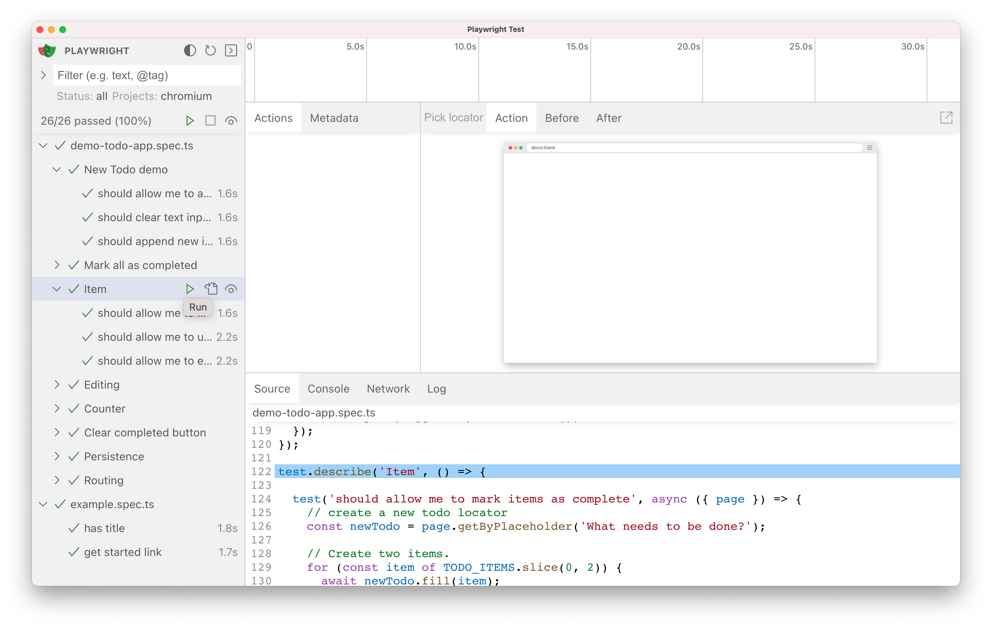 running tests in ui mode