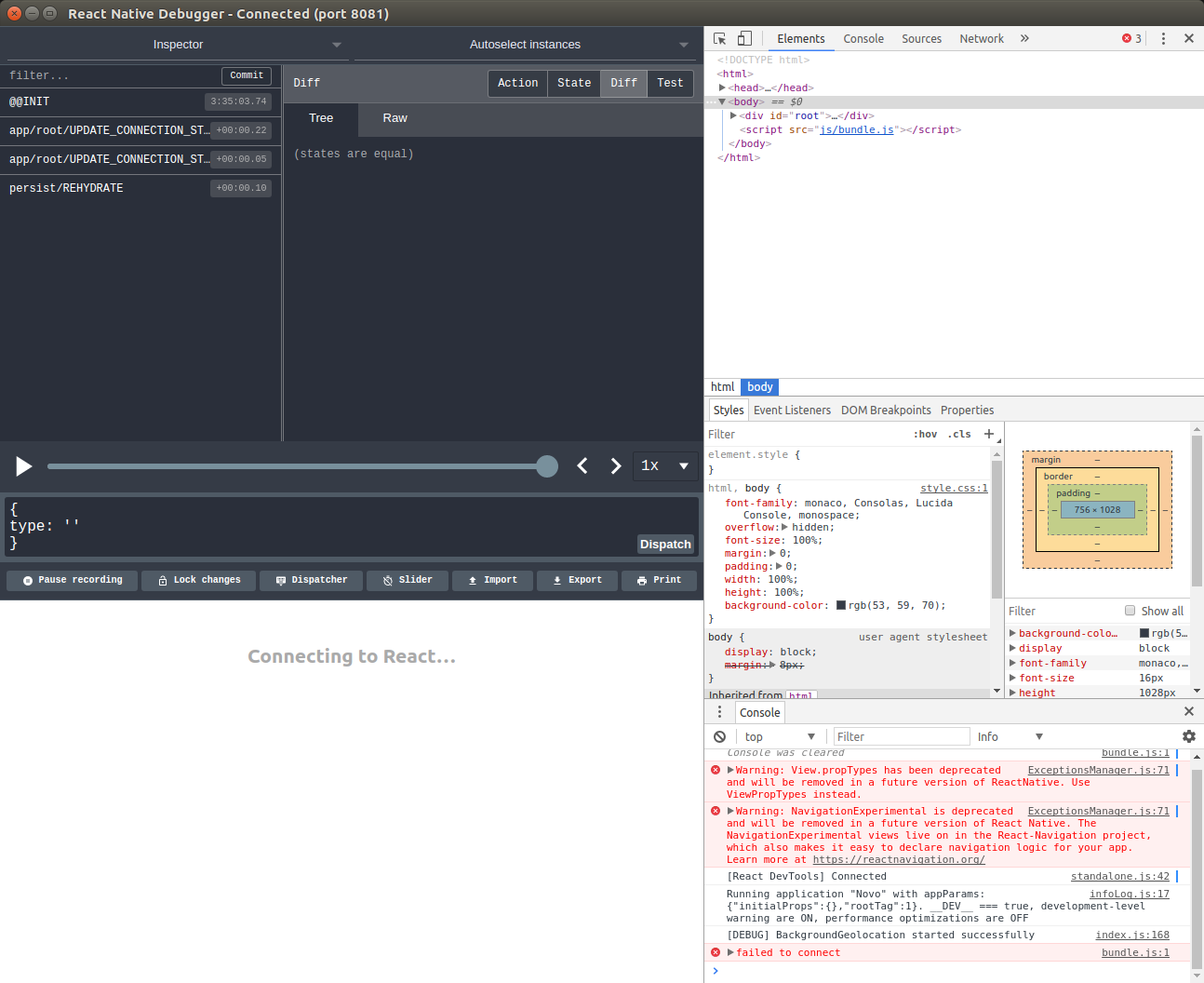 Failed to connect (to React) · Issue #95 · jhen0409/react-native ...