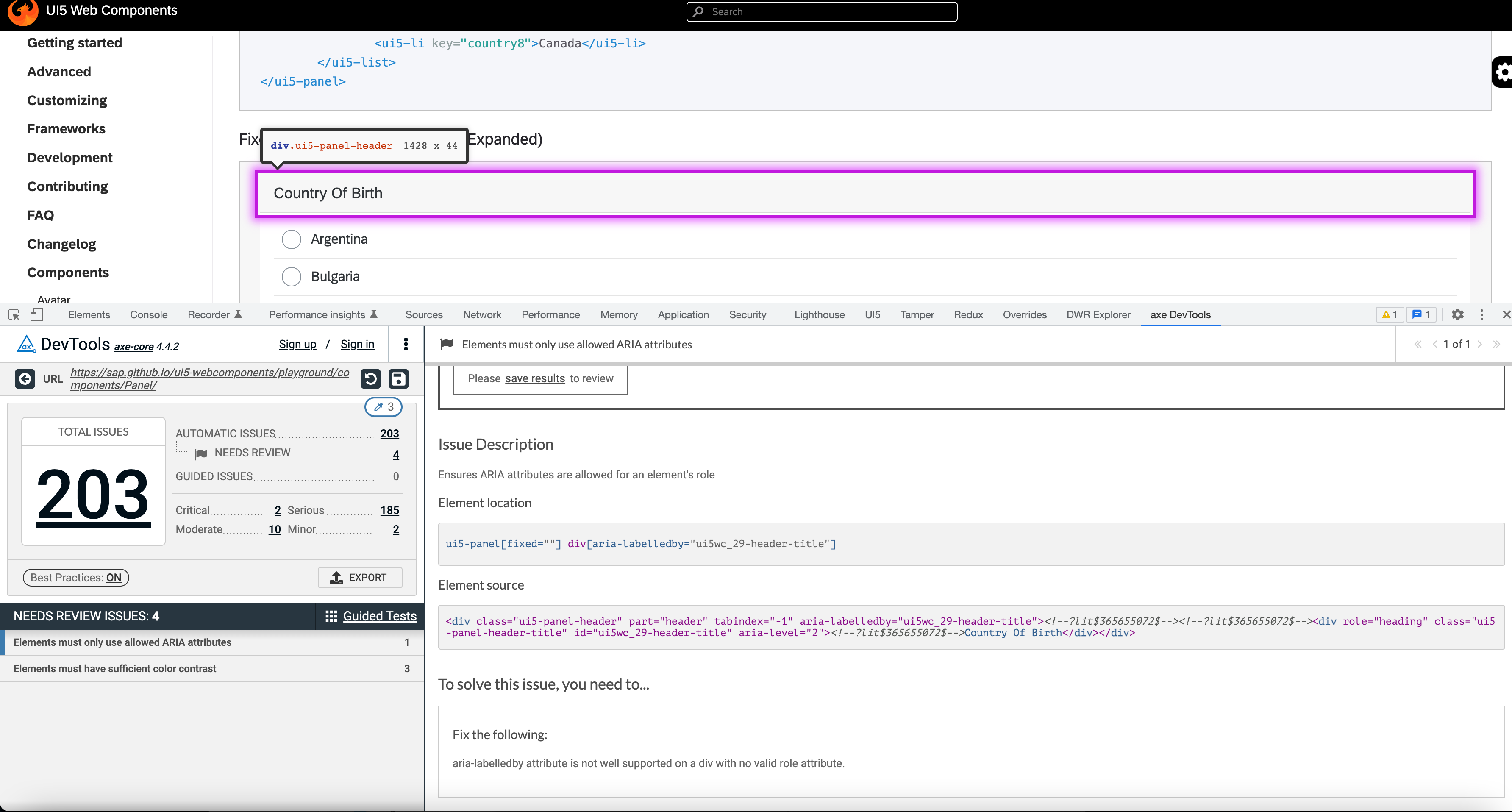 [SF][A11y][AXE][ui5panel]AXE error for ui5panel header · Issue 5438