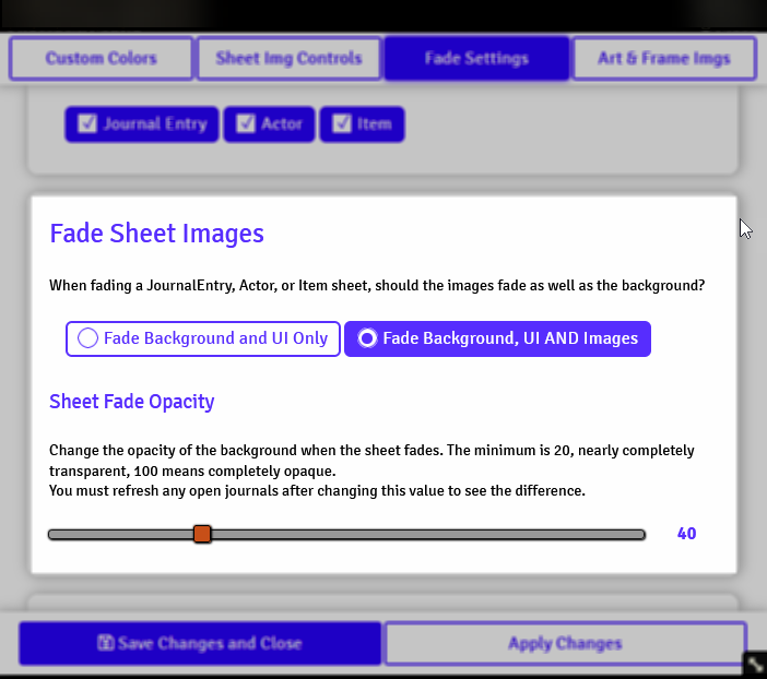 fade section in config