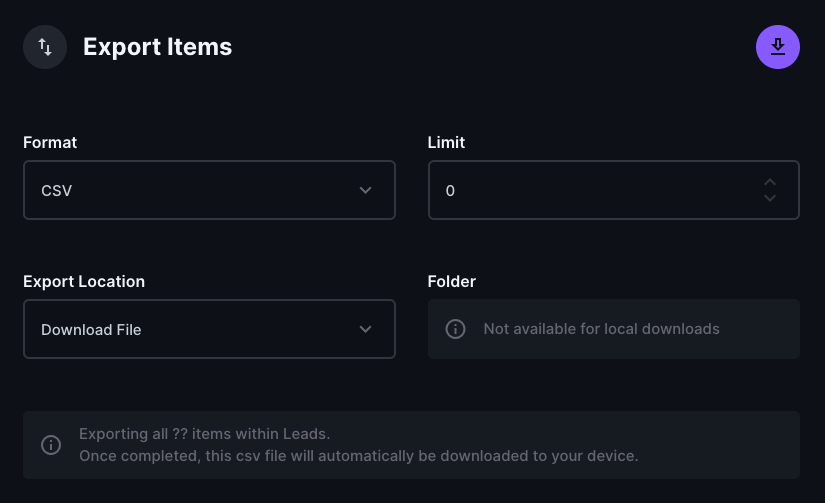 Collection export limit 0 leads to request that throws 500 Internal