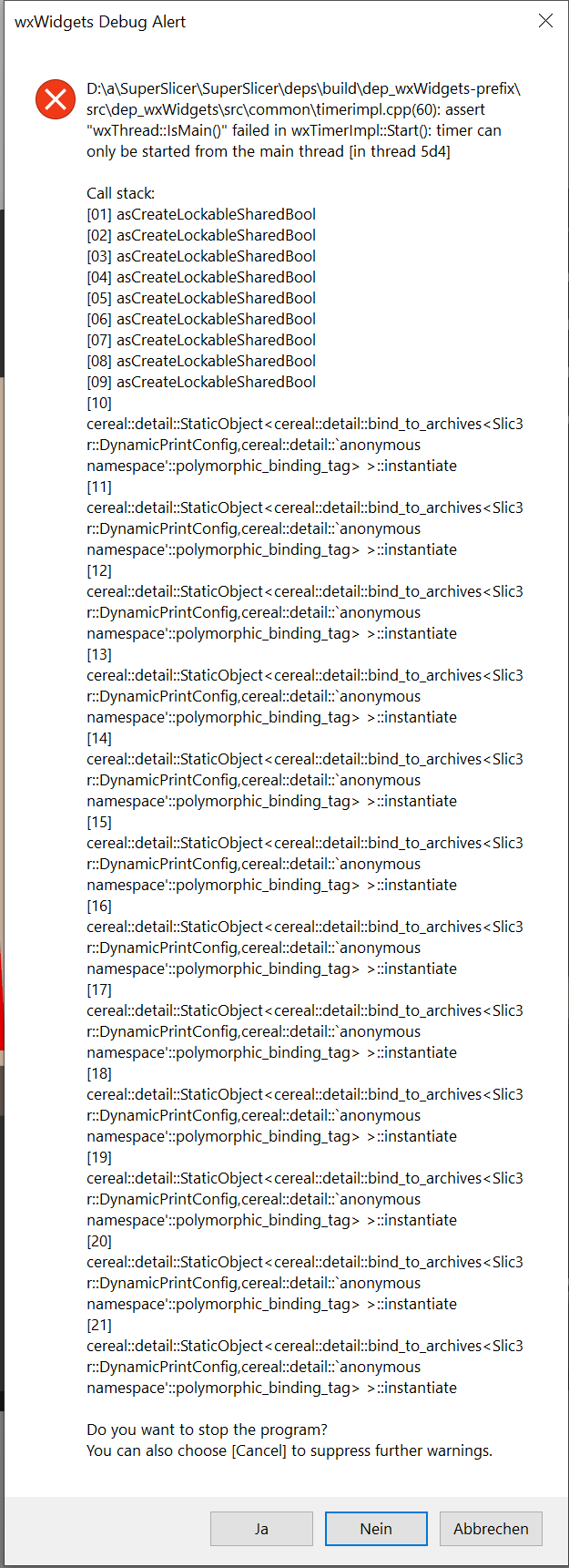 wxWidgets Debug Alert timerimpl.cpp(60) timer can only be started from