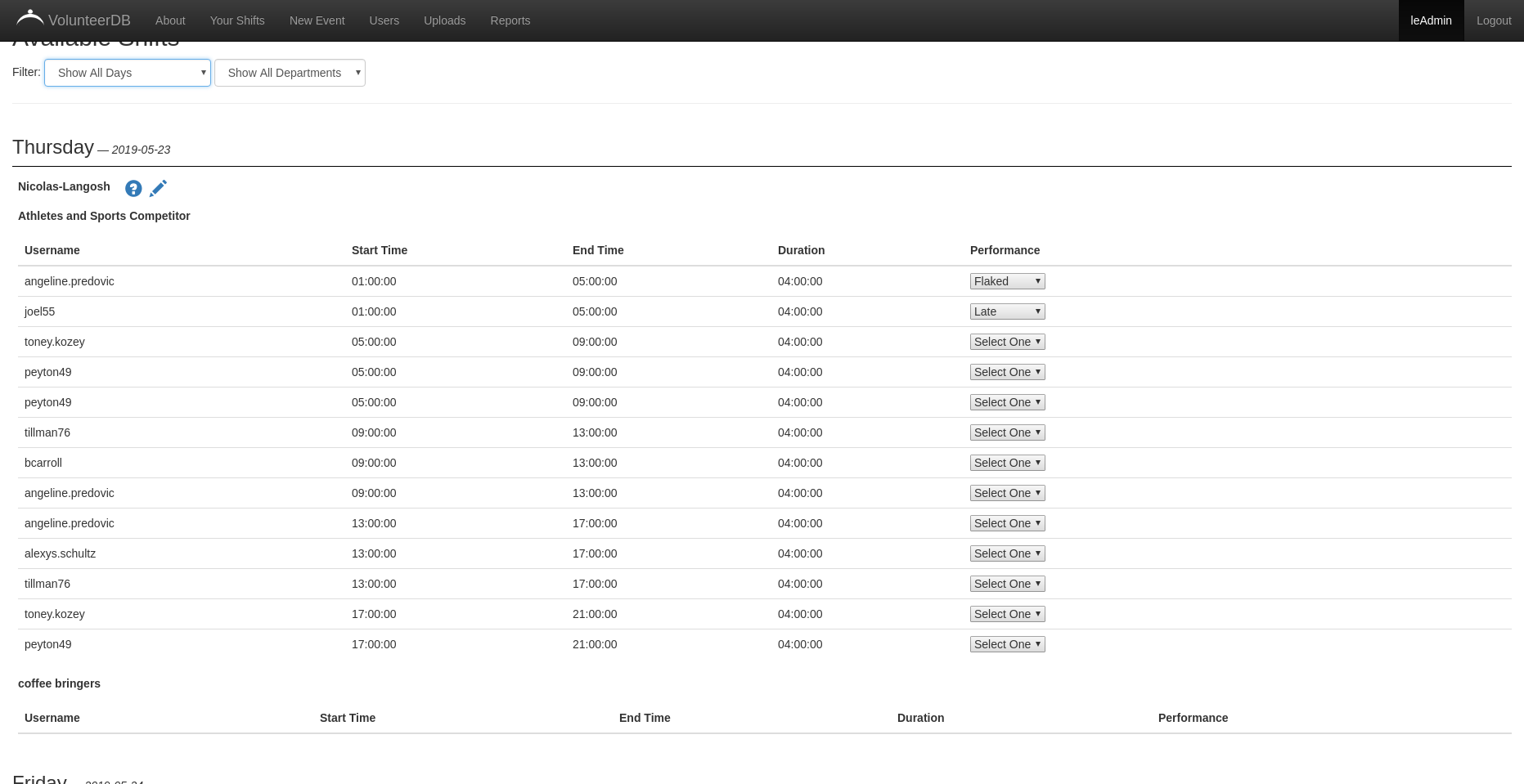 Add shift review page for department leads to mark shifts as flaked or