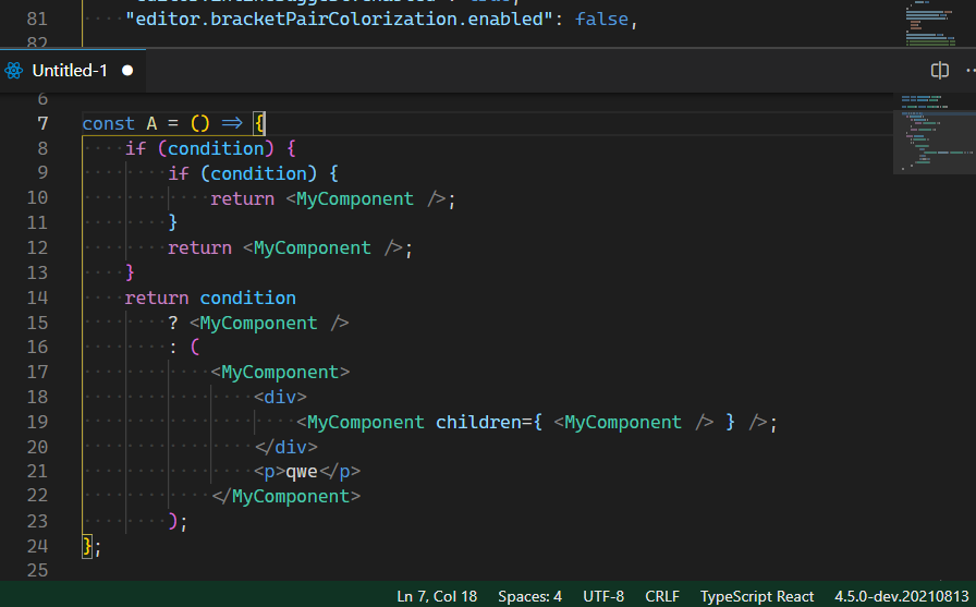 Bracket Pair Colorization Consider not coloring angle brackets in JSX