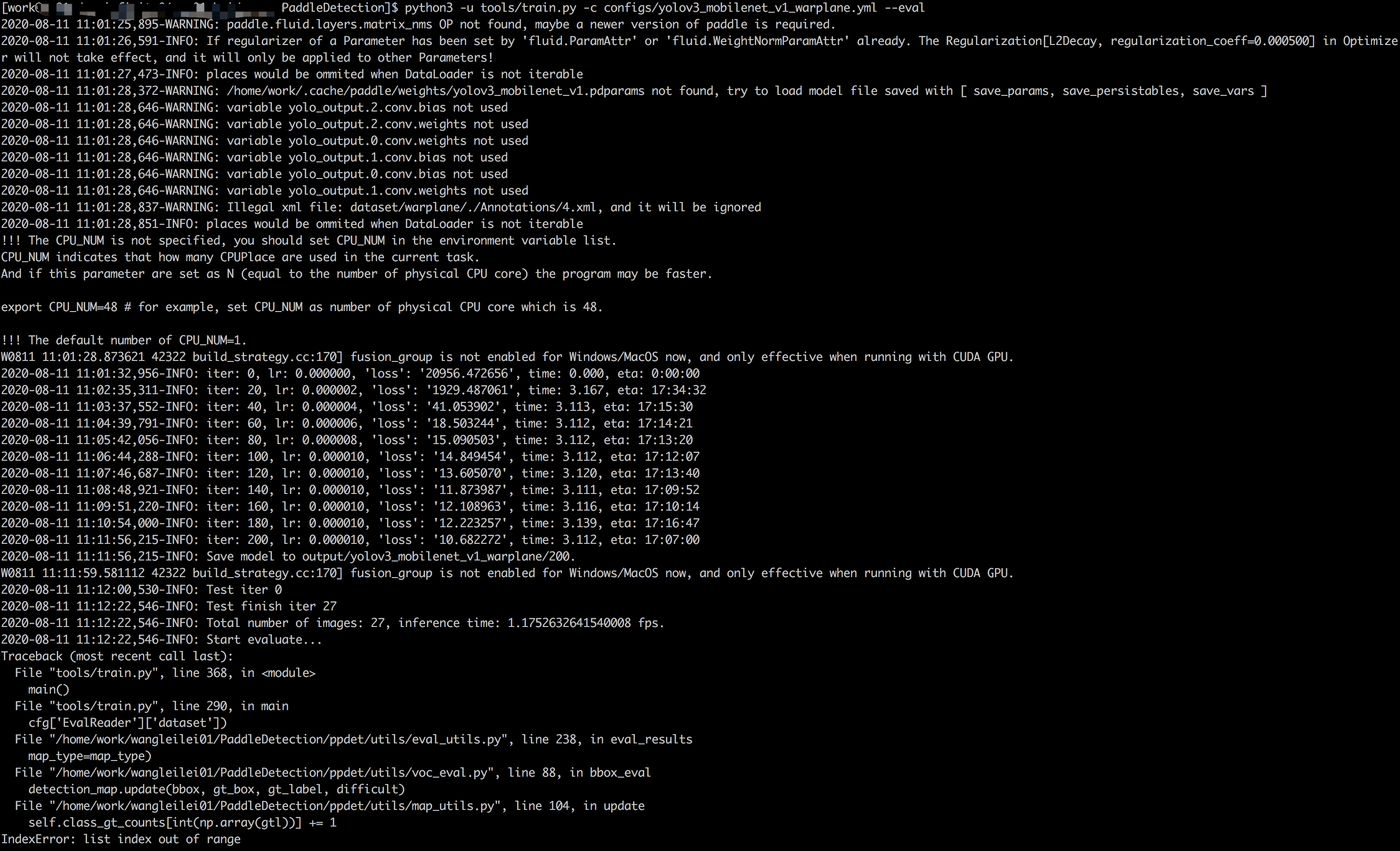 yolov3训练时报错 · Issue #1188 · PaddlePaddle/PaddleDetection · GitHub