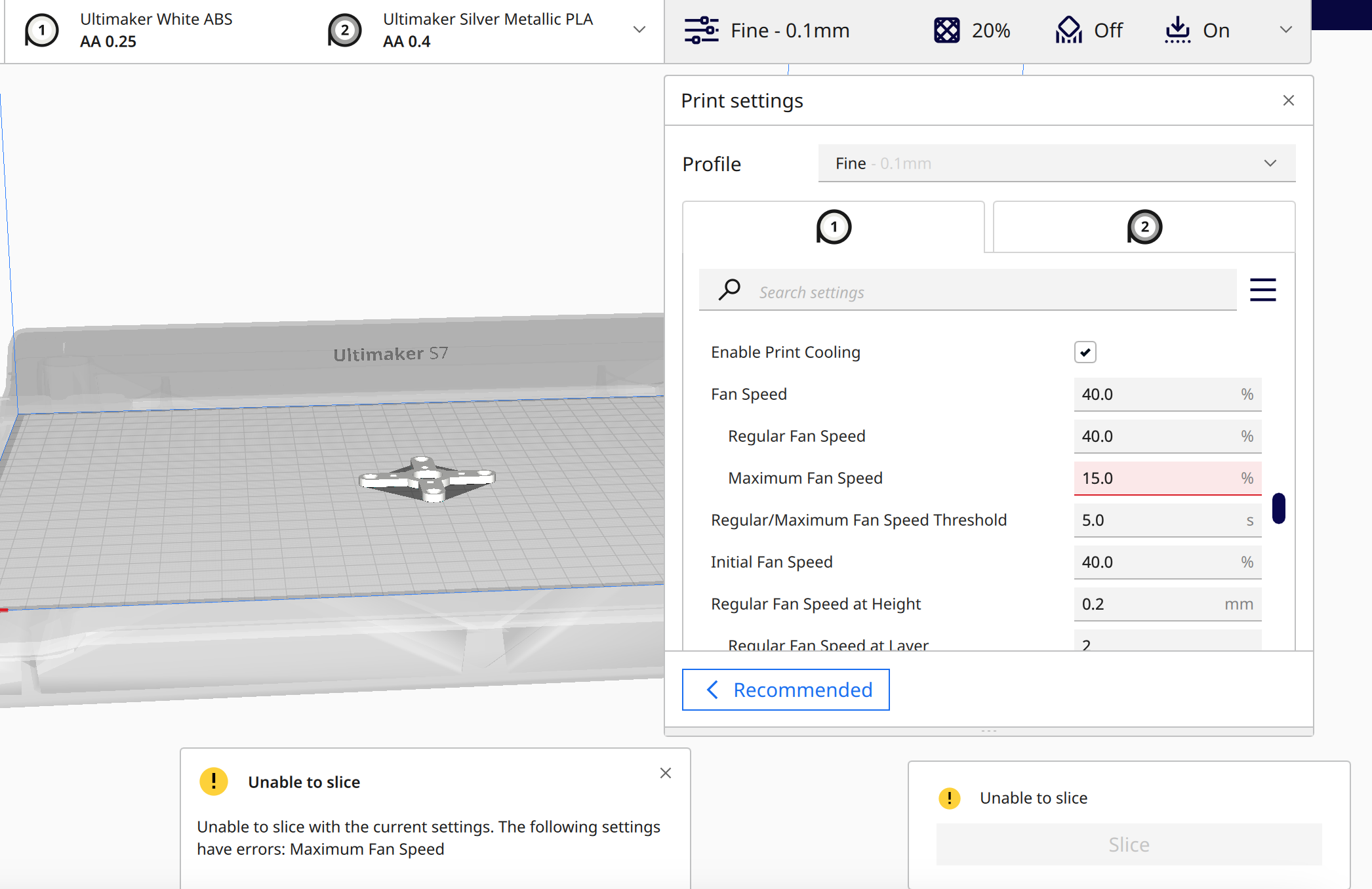 Ultimaker ABS Material Profiles don't work out of the box for AA 0.25 ...