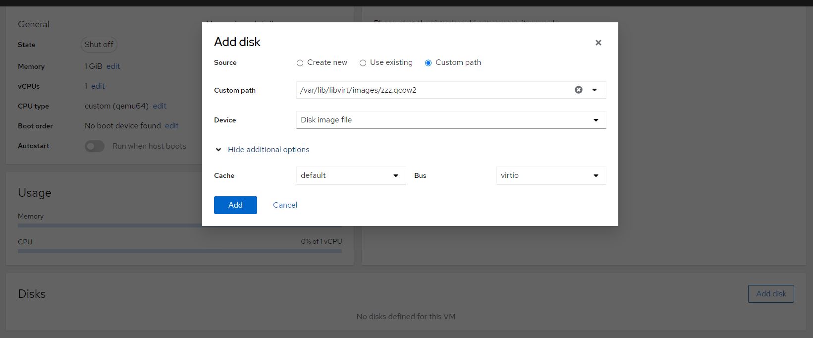 qcow2 disk wrongly added as raw image · Issue 826 · cockpitproject
