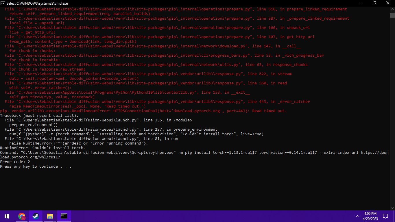 Instillation Problems · AUTOMATIC1111 Stable-Diffusion-Webui.